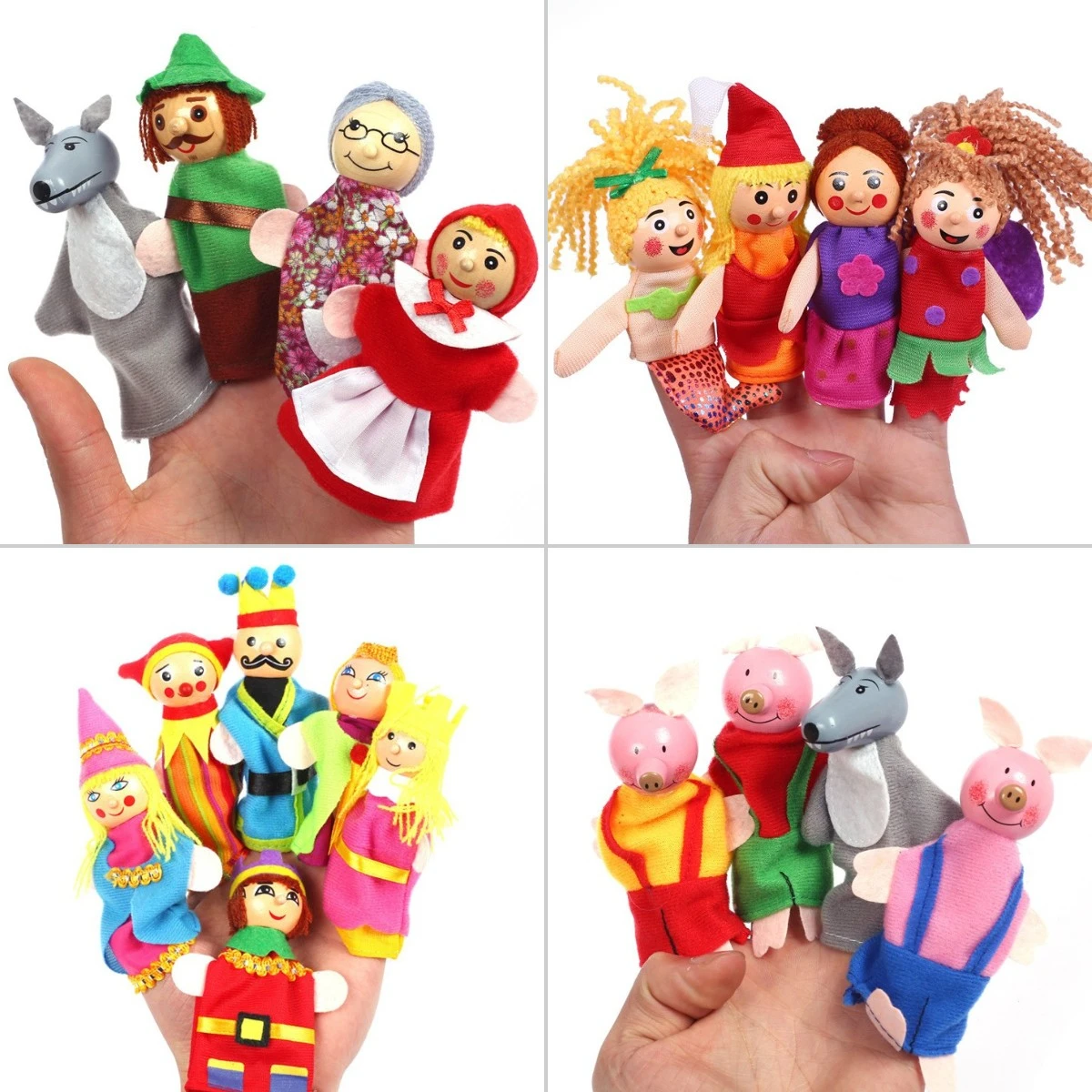 Baby Tell Story Finger Puppets Three Pigs Mermaid Castle Princess Cartoon Theater Role Play Educational Toys For Children Gifts