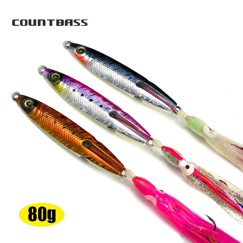 

3pcs 80g 2.8oz Japan inchiku jigs with octoups assist hook, Squid Jigging, Glow Saltwater fishing lures, Bottom Snapper Jigs