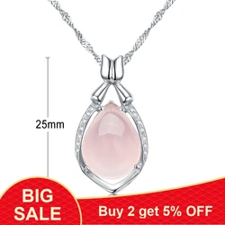 Fashion 925 Sterling Silver Water Drop Wedding Necklace Natural Gem Stone Pink Quartz Pendant Necklace for Women