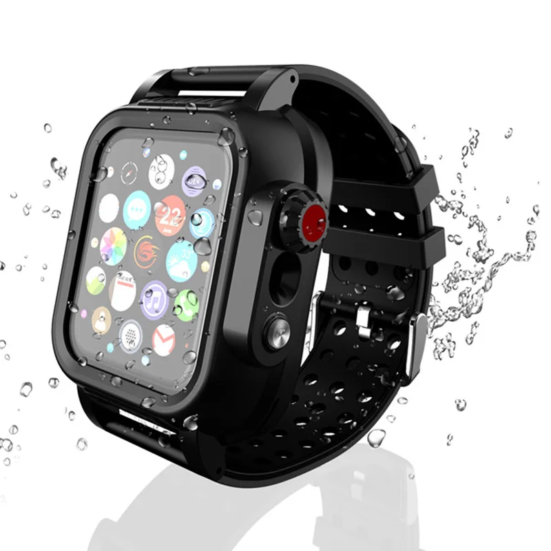 IP68 waterproof Case with Silicone Strap for Apple Watch SE 6 5 4 40mm 44mm sport Wristband Cover for iWatch3 2 1 38mm 42mm band