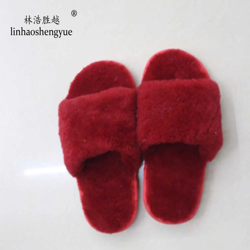 linhaoshenyue 2020 hot  real  sheepskin  fur  Slipper for women home shoes Suitable for winter and autumn