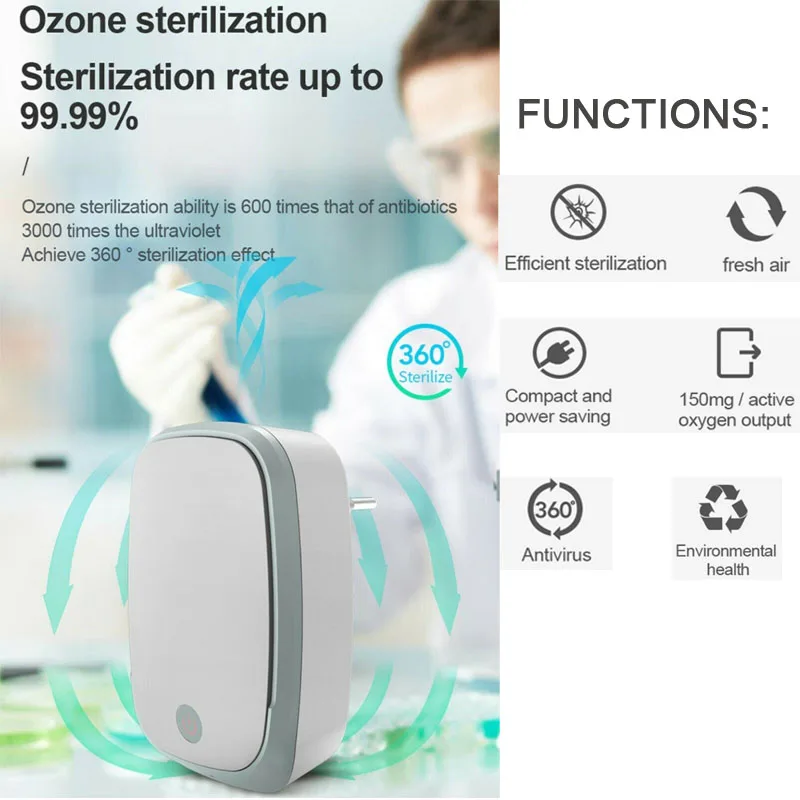 150mg/h Ozone Air Disinfection Home Air Purifier Smoke Generator Ozono Air Ionizer Portable Odor Eliminator For Small Space