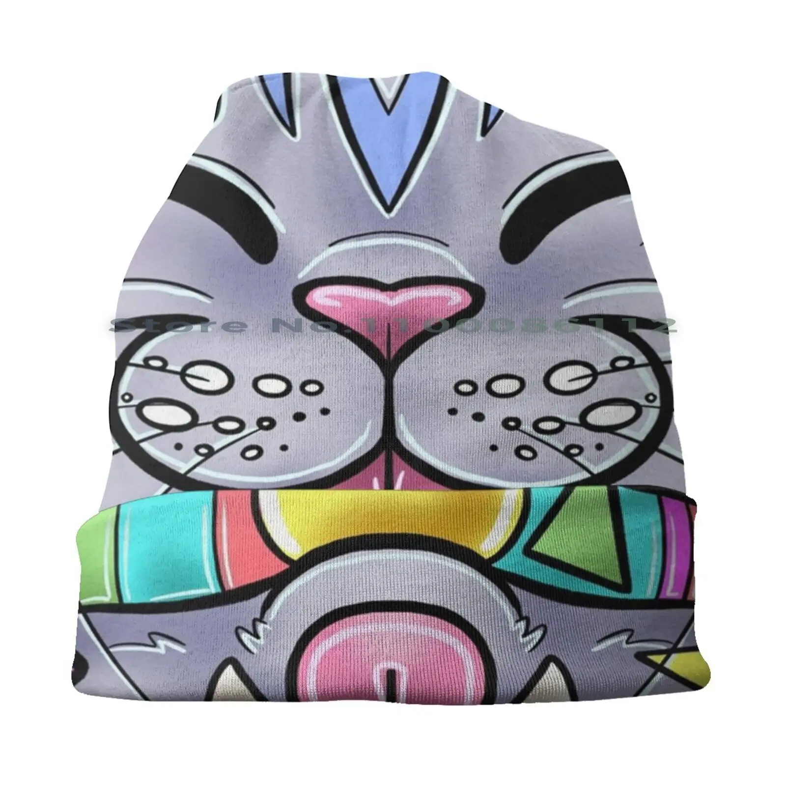 Kawaii Kitten Face Beanies Knit Hat Mask Cat Kitten Cute Anime Kawaii Harajuku Psychedelic Japanese Kitty Neon Pastelgoth Candy