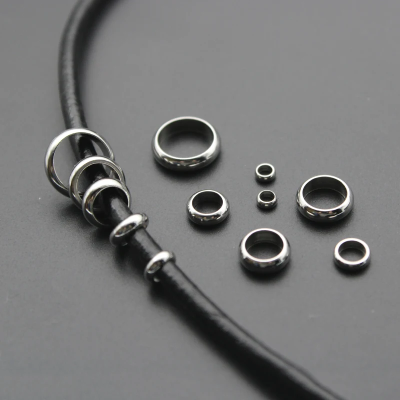 50pcs Stainless Steel Big Hole Spacer Ring European Beads fit 2/2.5/3/4/5/6/8mm Leather Cord Bracelet DIY Jewelry Making Z417