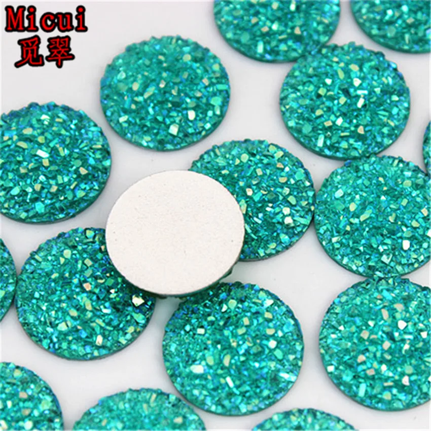 Micui 50pcs 10/14/16/18mm Crystal AB Flatback Round Rhinestone Cabochon Gems,Flat Back Resin Rhinestone For DIY Decoration MC33