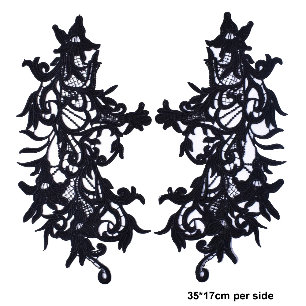 1 Pair Lace Fabric Black Embroidered Fake Collar Trim Diy Women Applique Sewing Supplies Patches