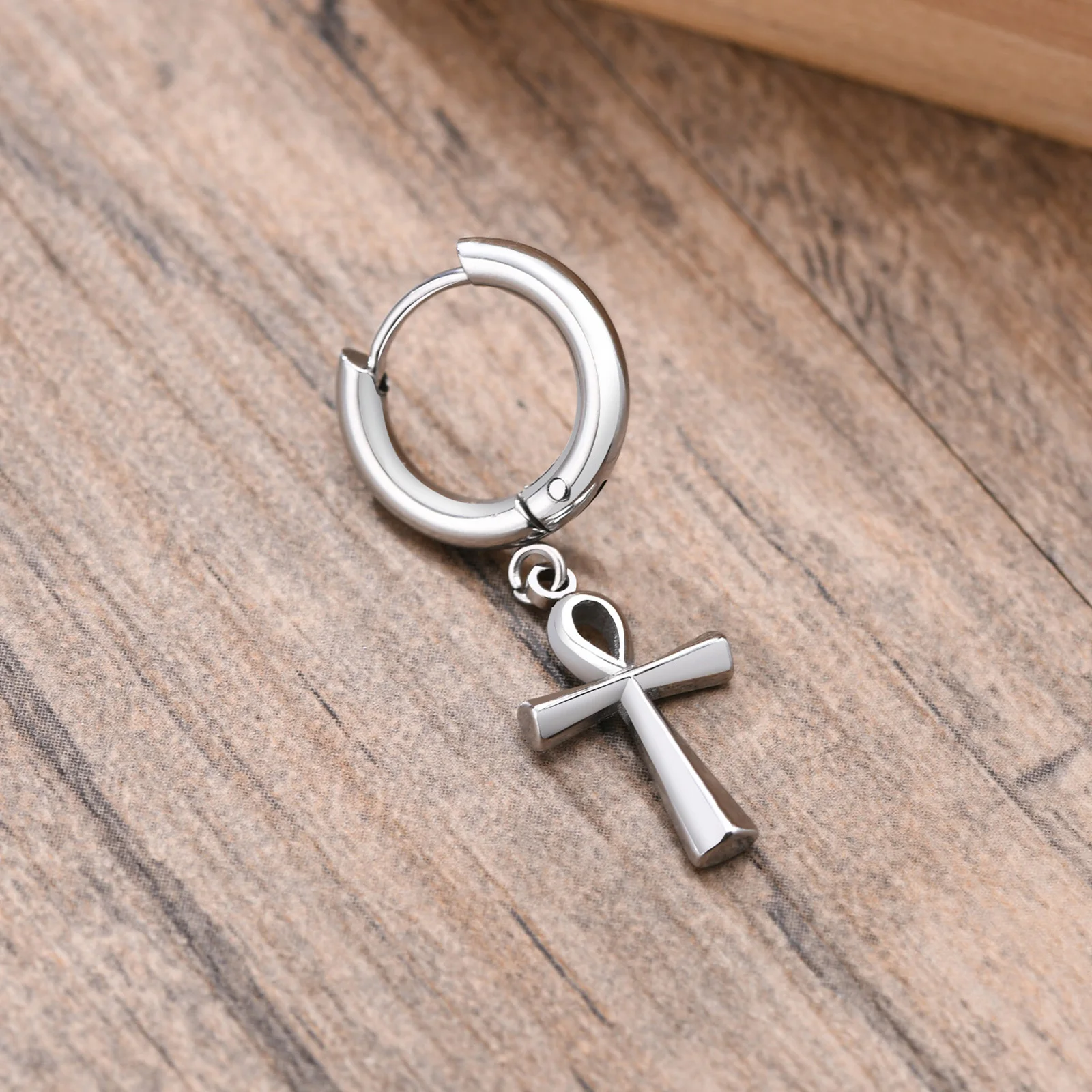 JewelryWe Boucles D'Oreilles Pendantes Ankh Croix Égypte Ancienne - Acier Inoxydable Unisexe