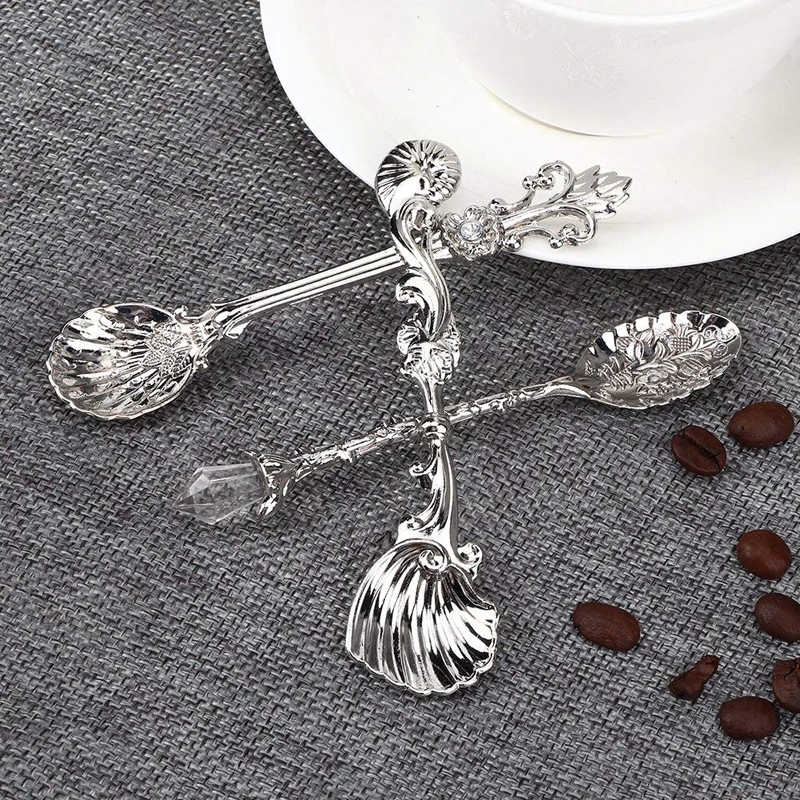 MR 3Pcs/Set Vintage Royal Style Carved Small Coffee Tea Spoon Mini Dessert Spoon Set for Snacks Flatware Ice Cream Tableware