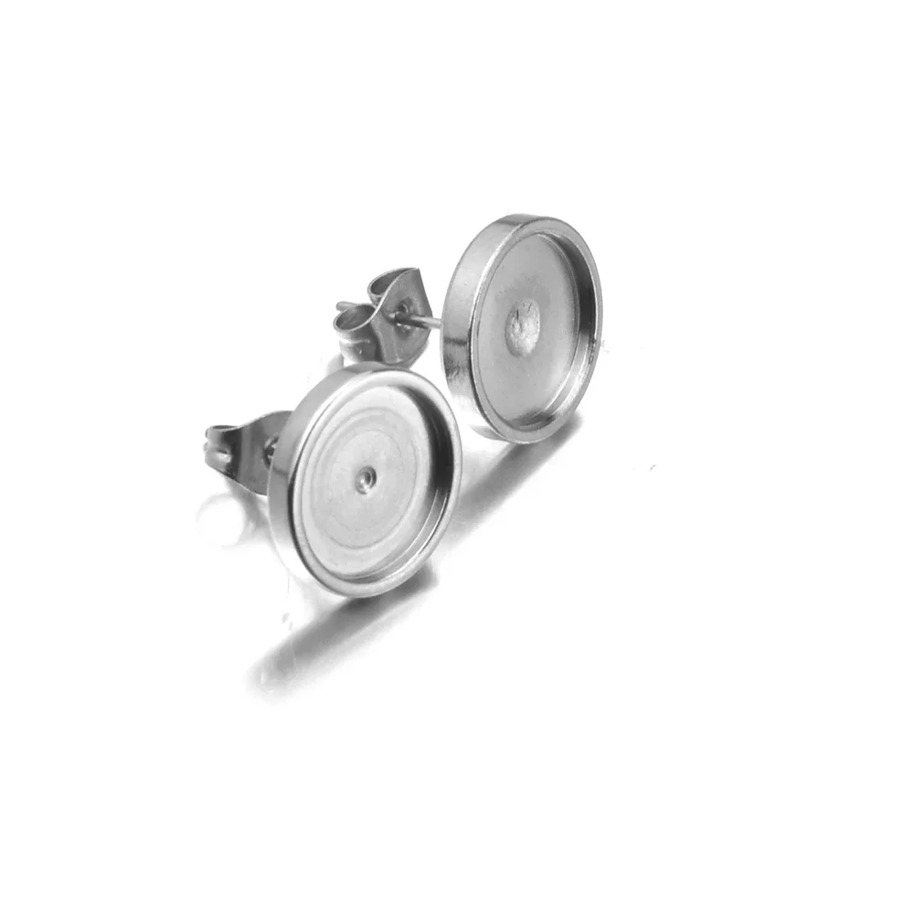 20szt 6 8 10 12mm Płaski kolczyk ze stali nierdzewnej Ustawienie pustej podstawy kolczyka Żywica Cabochon Taca Diy Biżuteria Hurtownia — zdjęcie 4
