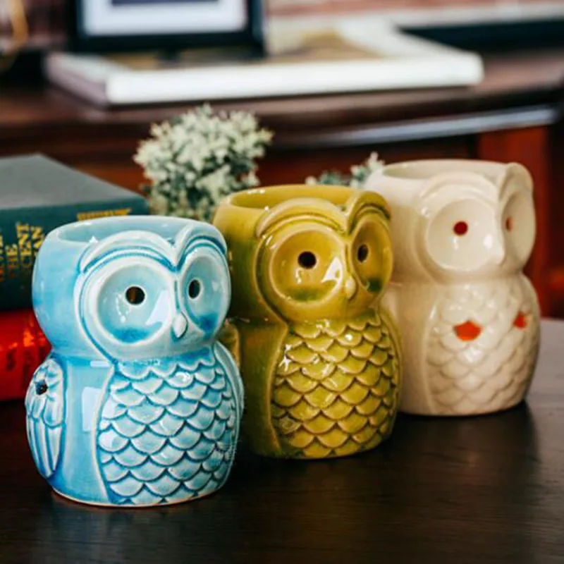 Ceramic Owl Aroma Burner for Aromatherapy Essential Oil Lamp Handmade Crafts Home Decorations Friend Gifts