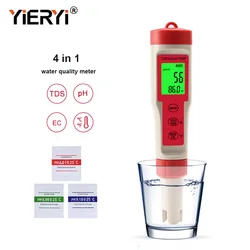 Yieryi EC PH Meter PH/TDS/EC/Temperature Meter Digital Water Quality Monitor Tester Aquariums Conductivity Test Pen Matte Panel