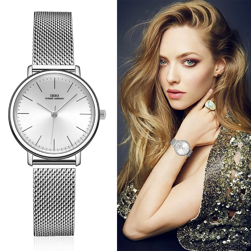 IBSO Women Bracelet Watch Fashion Geneva Designer Japan Quartz Sliver Stainless Steel Female Gift Wristwatches Relogio Feminino