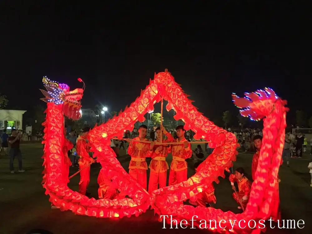 7m Led lights DRAGON DANCE Silk Fabric Mascot Costume Chinese Traditional Culture Kungfu Stage Props Folk Festival