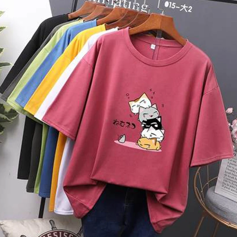 Large size women\'s T-shirt big size 7XL 8XL 9XL 10XL summer round neck short sleeve loose black and white red big T-shirt top