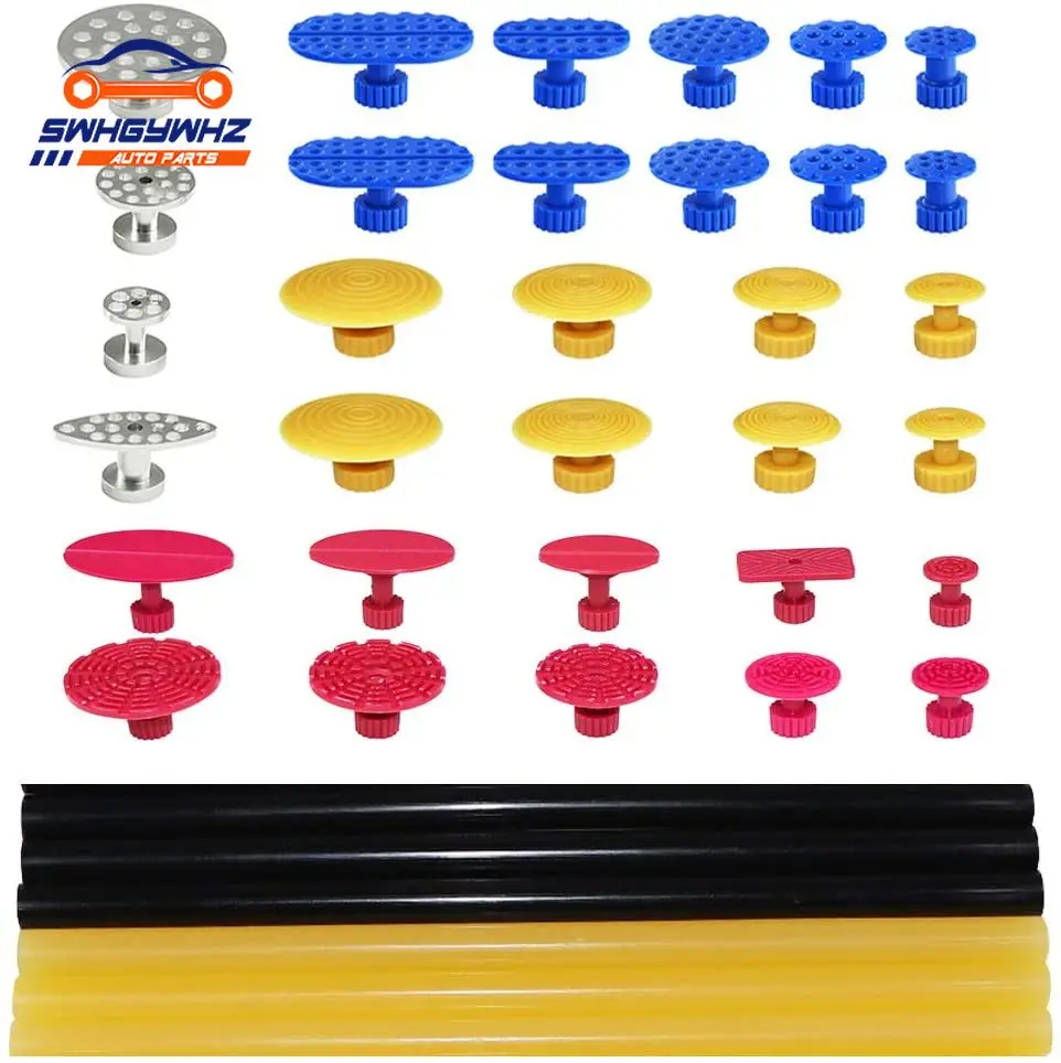 Paintless Dent Removal Puller Tabs Dent Repairs Tools Set Aluminium Tabs and Hot Glue Sticks for Car Body Dent Remover Kits