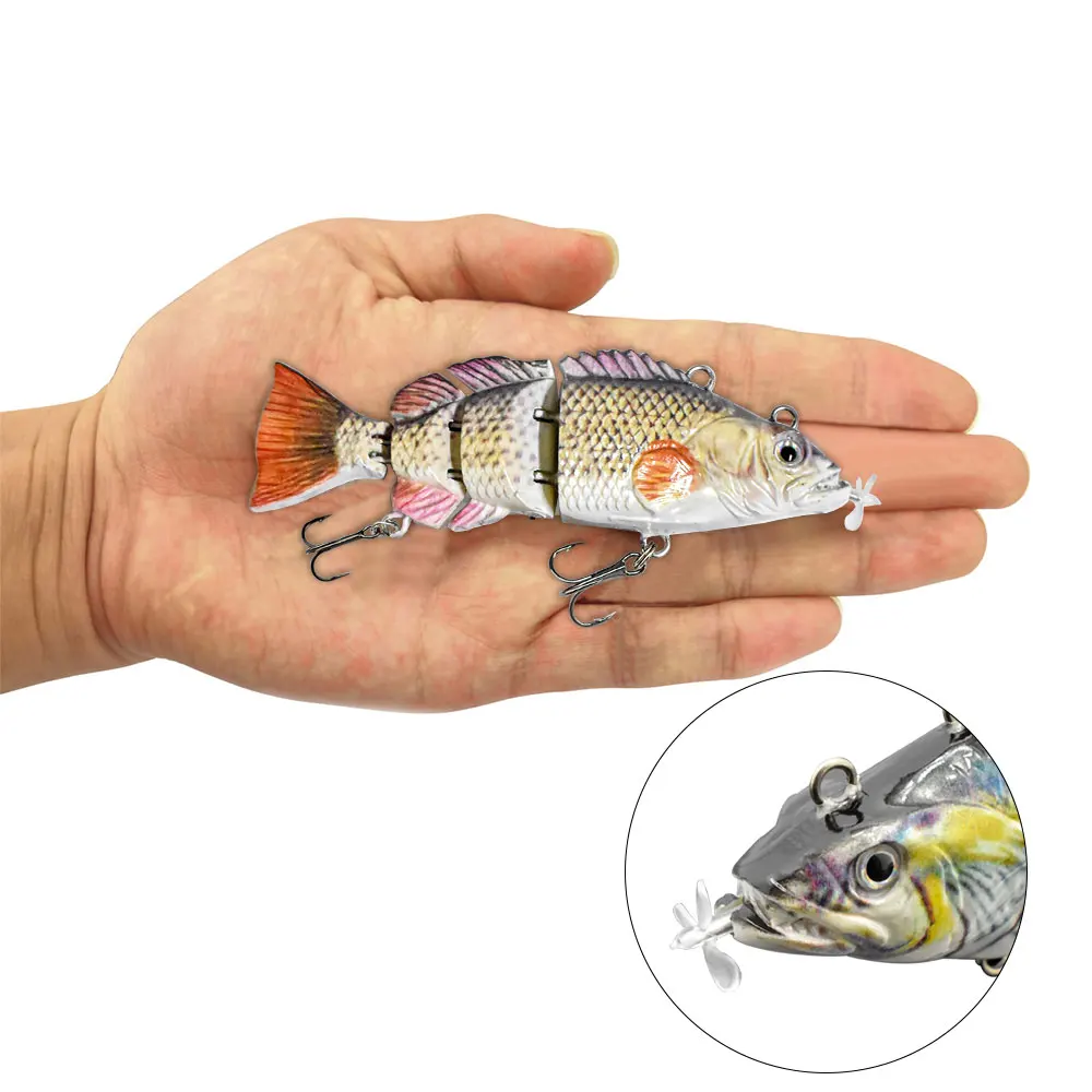 Pequeña 10cm robot piscina señuelos pesca eléctrica Auto cebo Wobblers para Swimbait USB recargable luz LED para destellear