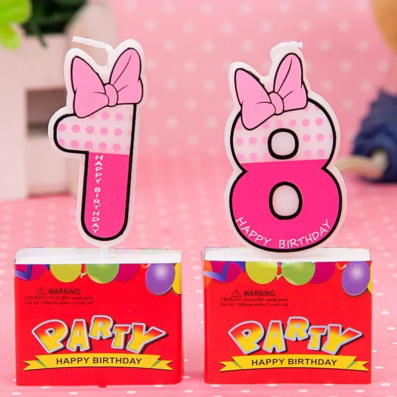 Pink Blue Number 0-9 minnie mouse Candle Birthday Party Candle Decoration Happy Birthday Butterfly Design Candle DIY Cake Flags