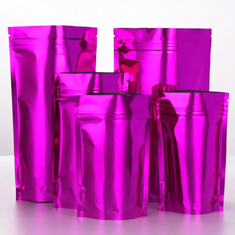 

100Pcs Stand Up Purple Mylar Foil Zipper Reclosable Pack Bag Tear Notch Zip Lock Self Seal Storage Bag Dried Fruits Cereals