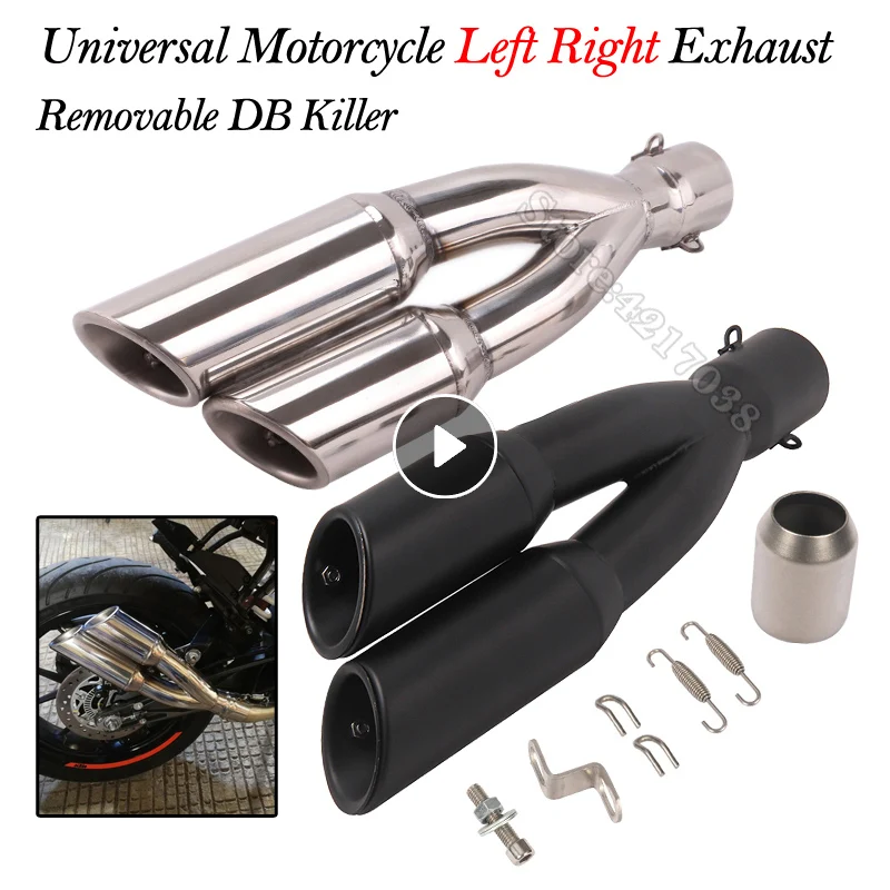 Universal Motorcycle Double Hole Exhaust Pipe Pot Echappement Moto Motorbike Muffler Escape For benelli 502C Ninja 250 R1 R3 R25