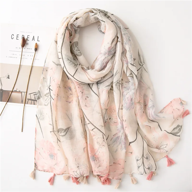 2020 New Soft Rose Print Tassel Scarves Shawls Long Beach Floral Scarf Wrap Hijab Free Shipping