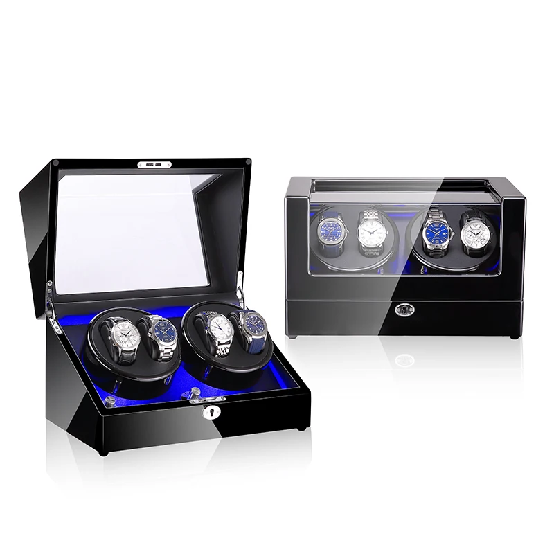 LED Watch Winder for Automatic Watches New Version 4+0 Wooden Watch Box Watches Storage Collector