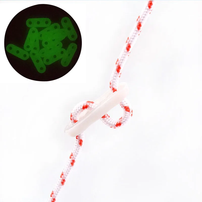 10pcs 5mm Utdoor Camping Plastic Luminous 3 Hole Camping Tent Cord Rope Adjusters Runners Tent Accessories for Awning Canopy