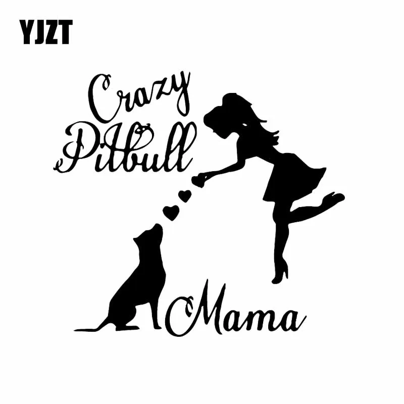 YJZT 15.7X14.2CM Crazy Pitbull Mama Car Sticker Pitbull Mom Lover Dog Vinyl Window Car Decal Black/Silver C24-1615