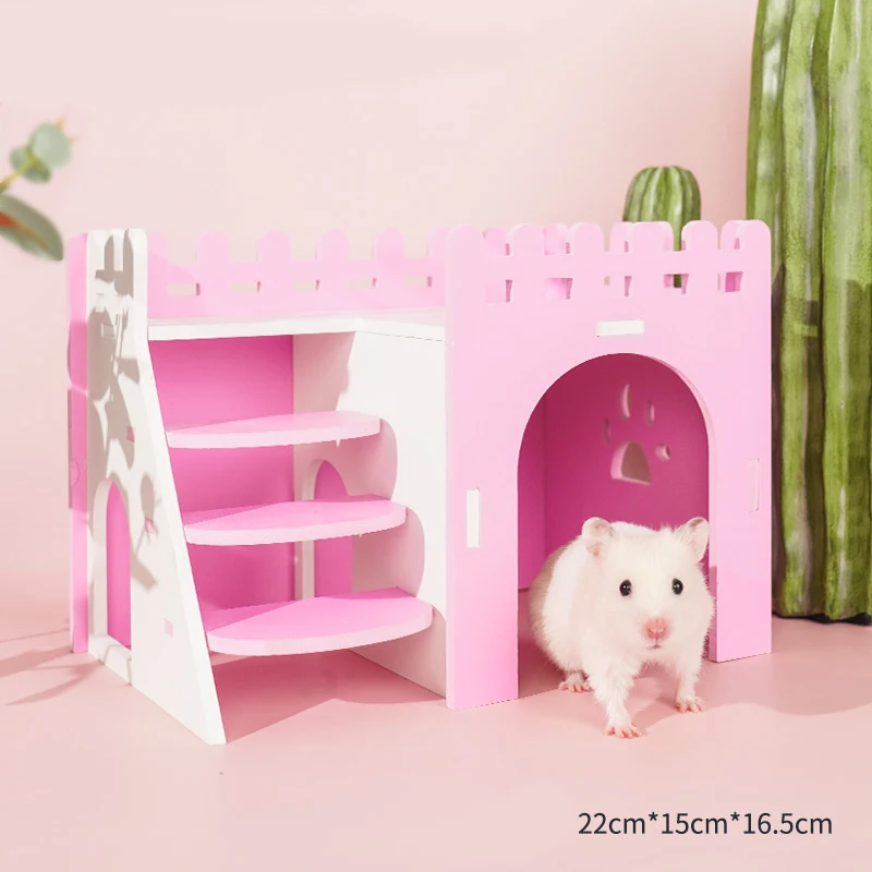 Wooden Hamster Sleeping House Nest Cage with Climbing Stairs Ladder Large Viewing Deck Board Small Animals Guinea Pig Supplies