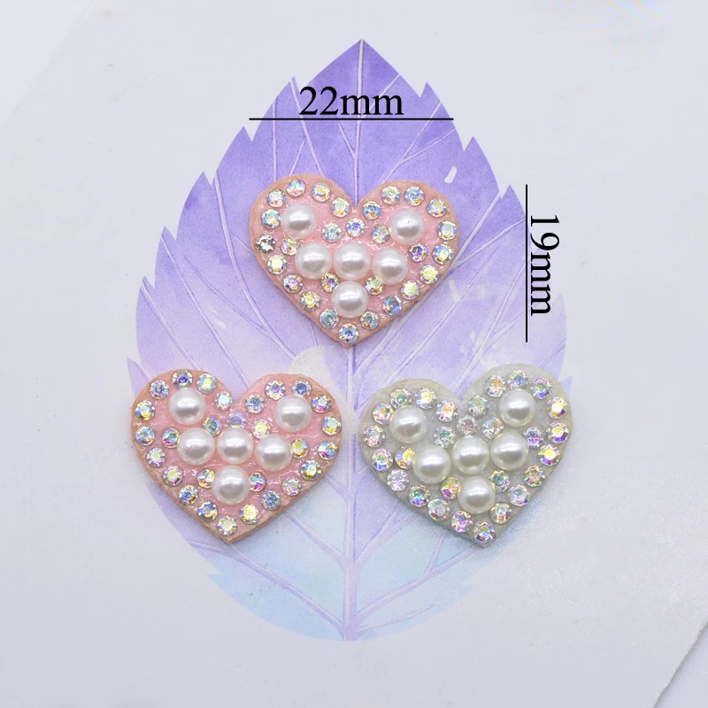 20Pcs Pink & White Cute Heart Sewing on Rhinestone Patch Love Appliquees for Clothing Dress DIY Ornament Headwear Crafts