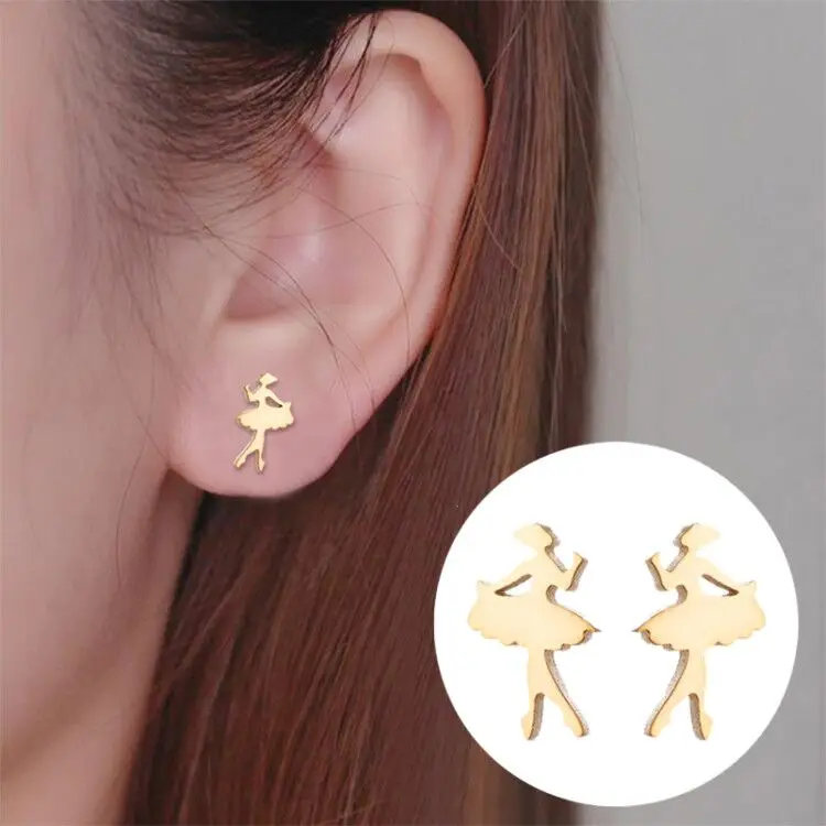 Bohemia Stainless Steel Earrings Women Heart Everyday Jewelry Geometric Cross Rabbit Ballet Star Cactus Earring Studs pendiente