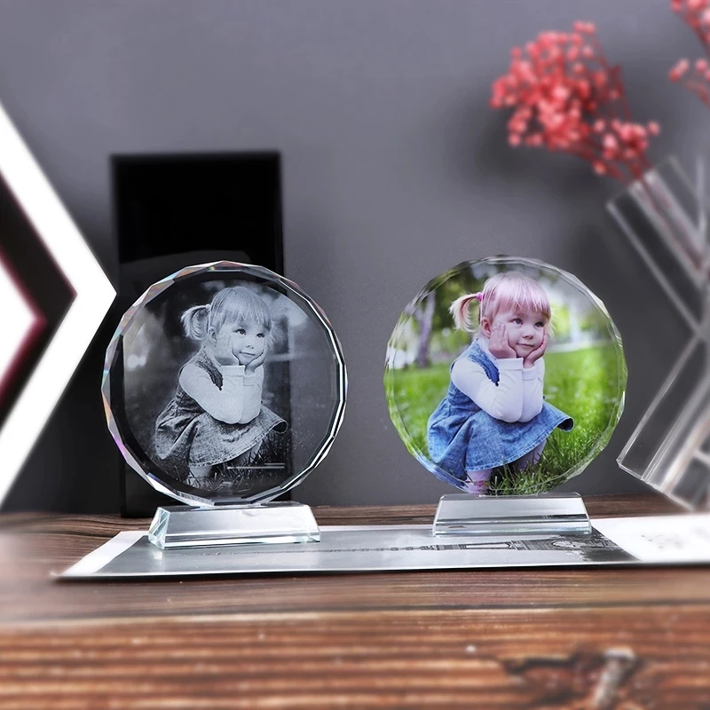 Personalized Customized Round Crystal Photo Frame Wedding Glass Photo Album Picture Ornament Souvenir Beautiful Birthday Gifts