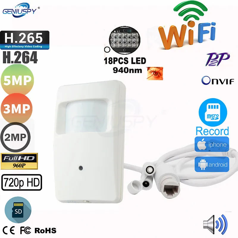 

5MP 3MP 2MP 1.3MP 1MP P2P HD H.265 Sd Card Storage Pir 940NM IR Wifi Mini IP Camera Pin Hole Video Audio Surveillance