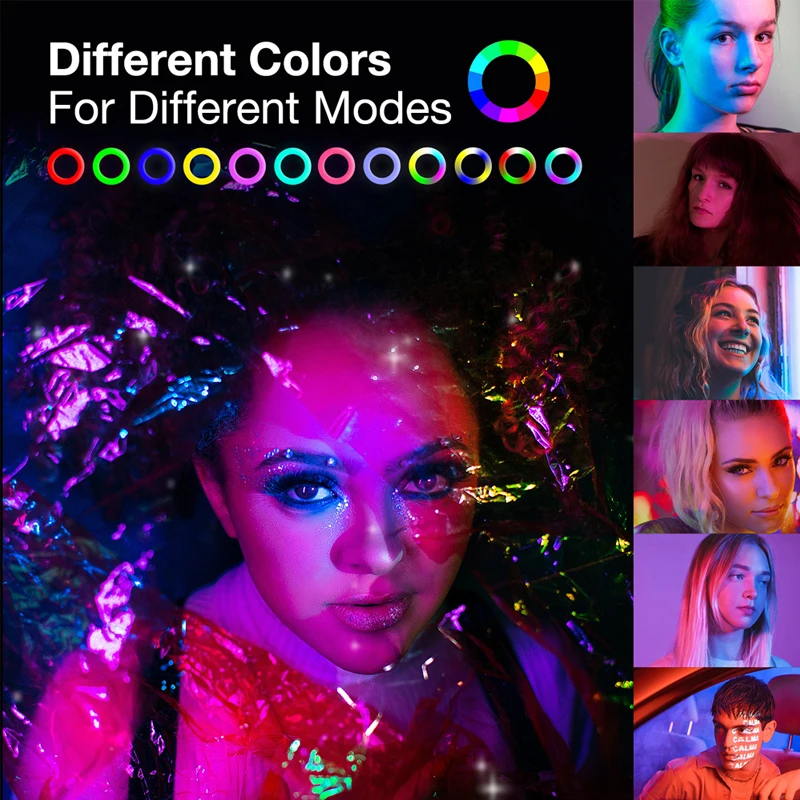 LED Lampu Cincin 10 "RGB Lampu Video dengan Tripod Berdiri Telepon RGB RingLight Perekaman Video Selfie Foto Bulat Mengisi Lampu Warna
