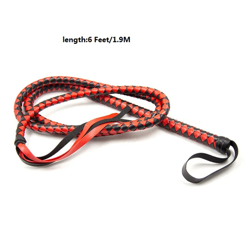 190CM cambuk kuda kulit Bull Whip, 4 Plait Bullwhip, 6 kakinya warna pilihan: putih atau merah