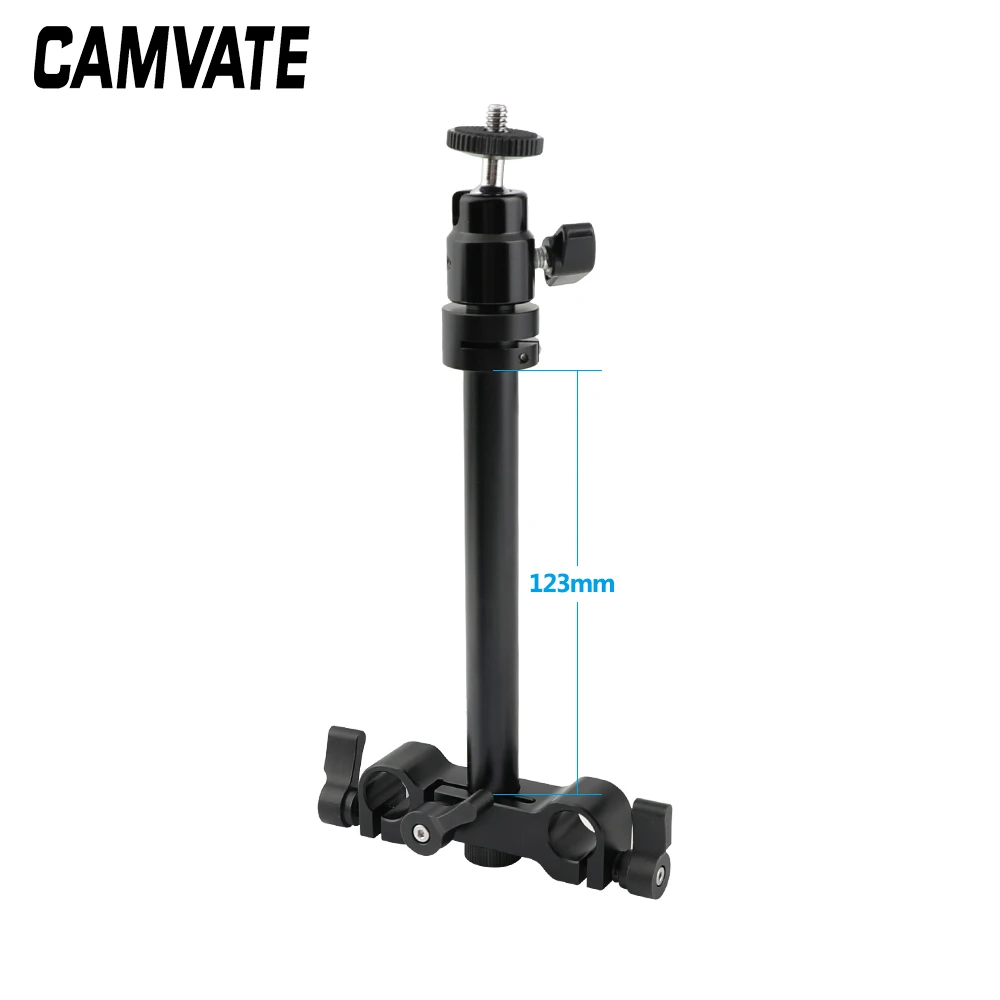 CAMVATE Pegangan Kepala Bola Putar 360 ° dengan Dudukan Ulir Jantan 1/4 "-20 + Penjepit Batang 15Mm + Batang 15Mm untuk Monitor, Lampu Kilat, Lampu Video