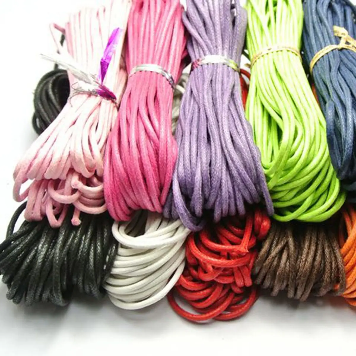 120 Meters Mixed Color Waxed Cotton Beading Cord 2mm Jewelry String 12 Color