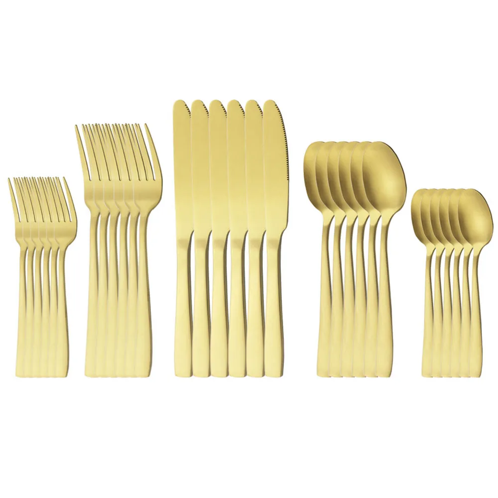 

Dinnerware 30pcs/6set Gold Stainless Steel Set Cutlery Knife Fork Spoons Dessert Spoon Fork Set Kitchen Tableware Flatware Set