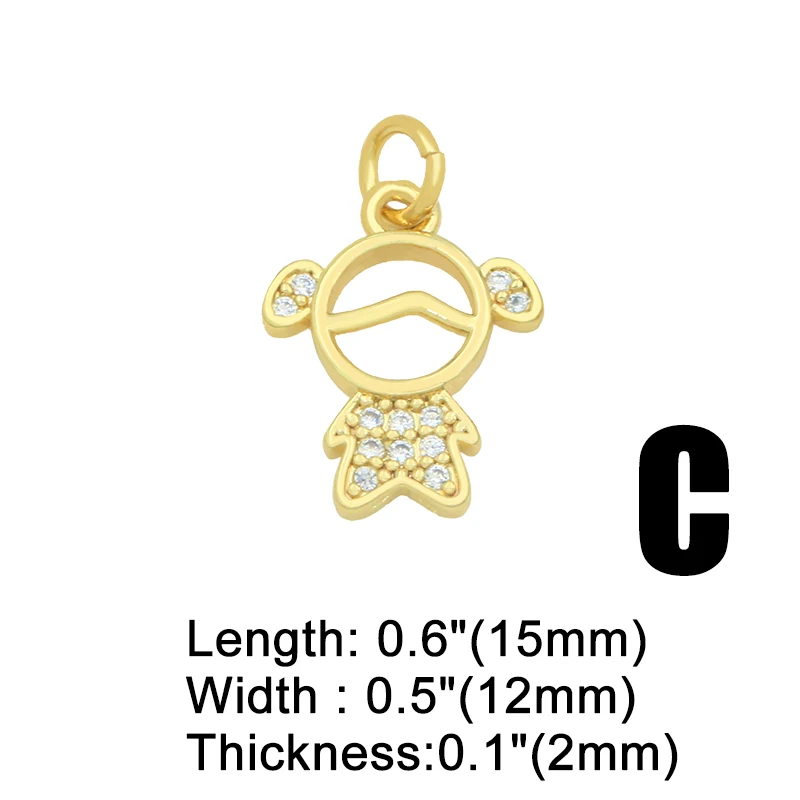 Gold Plated Cute Mini Boy and Girl Charms for Necklaces Fashion Copper Zirconia Pendants for Earrings chma091