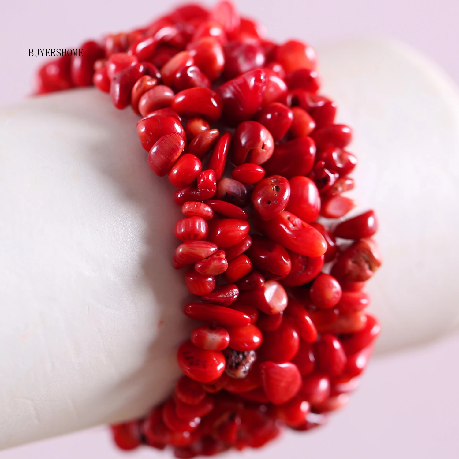 Bangle Weave Chip Bead Wrap White Opal Red Coral Pulseras Pink Quartz Crystal Stretch Strand Bracelet For Women