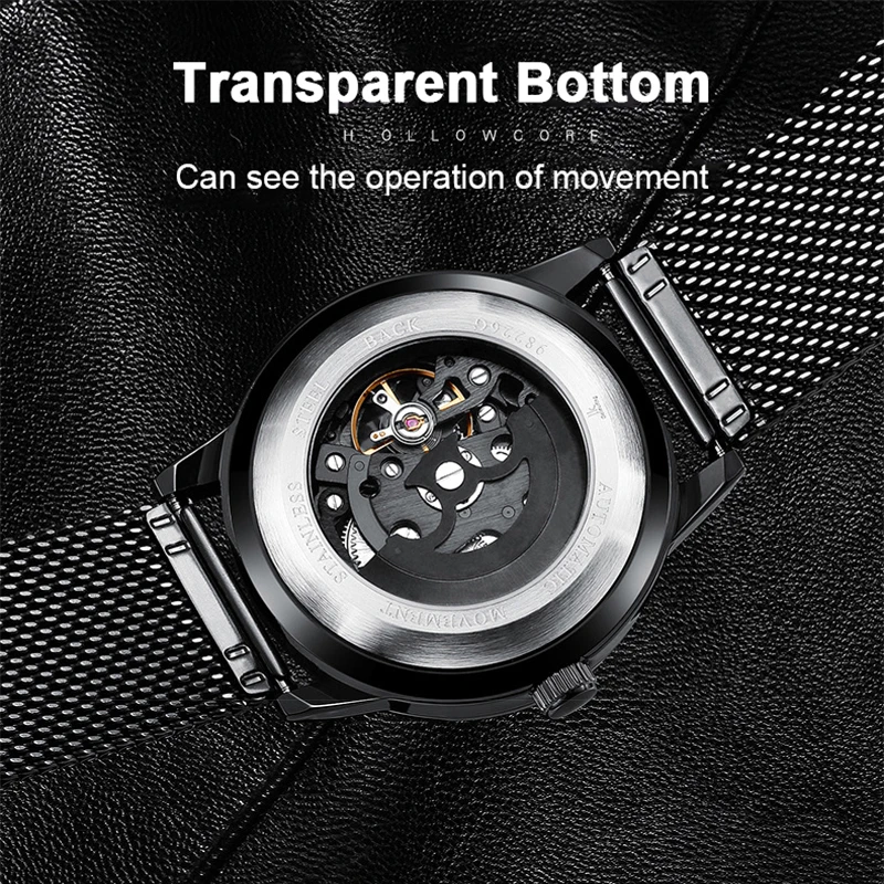 IK Colouring Automatic Watch for Men Skeleton Men Mechanical Wristwatches Mesh Strap Relogio Masculino Clock