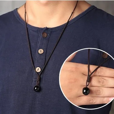 Men Tiger Eye Stone Lucky Pendant Necklaces for Women Rope Chain Braided Obsidian Vintage Ethnic Style Fashion Jewelry Gifts