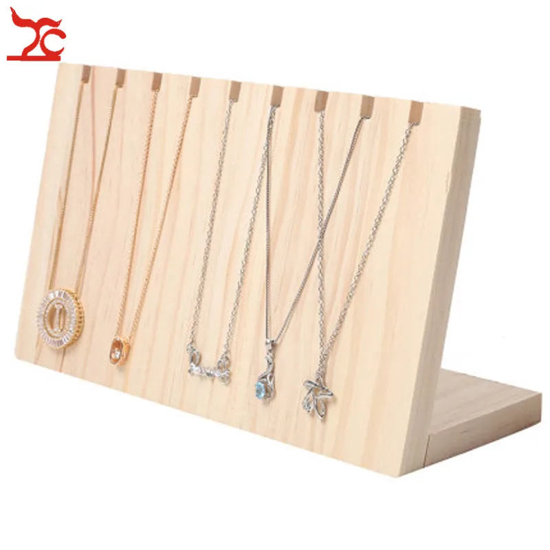 

Unpainted Solid Wood Board Jewelry Holder Pendant Necklace Display Stand Organizer Rack 25x10x14.5cm