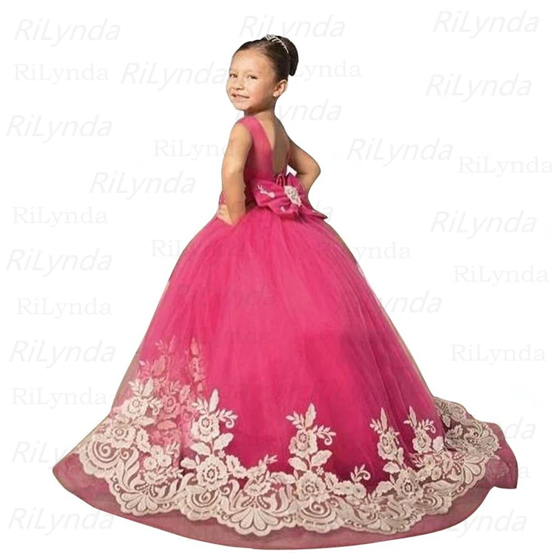 Robe de spectacle en dentelle pour filles, robe de première Communion, robe de soirée de mariage pour enfants, robe de fête d'anniversaire, robe longue de Banquet à pétales