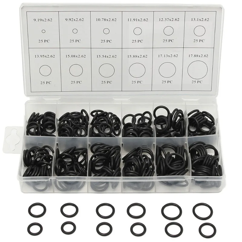 300Pcs/Set 12 SizesTap Washer Kit Holdtite Jumper Valves O Ring EC Body Washers Seals 9.19-17.88mm Black Oring