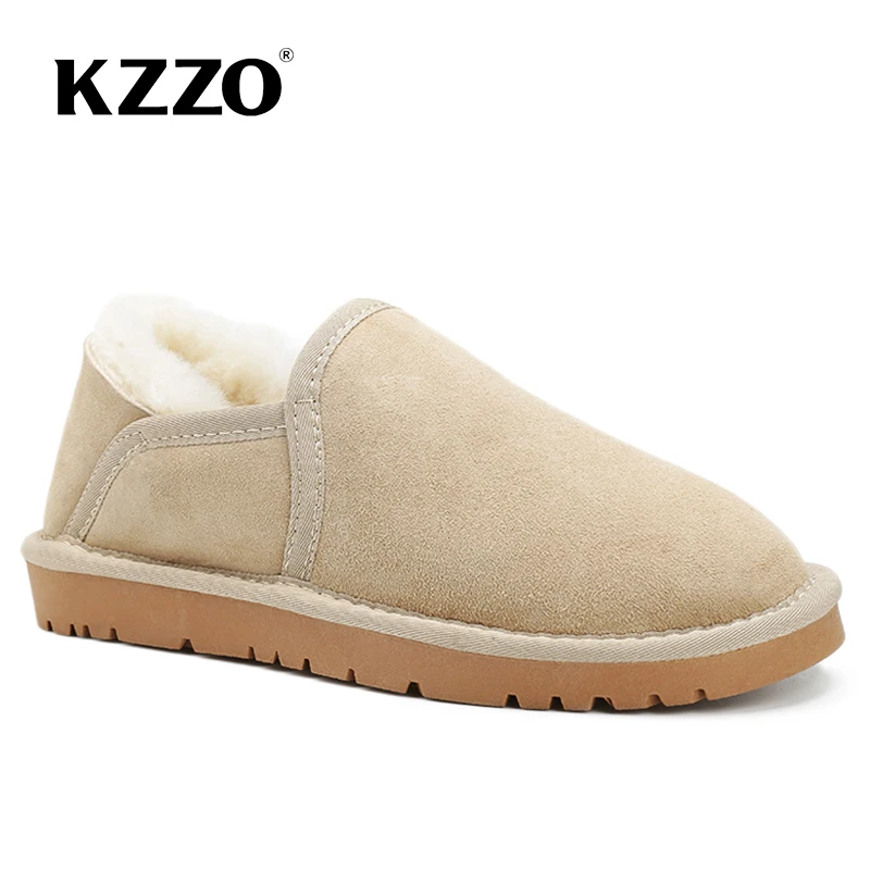 KZZO New Sheepskin Leather Women Snow Boots Natural Wool Lined Winter Warm Lazy Shoes Australian Classic Flat Casual Mini Boots