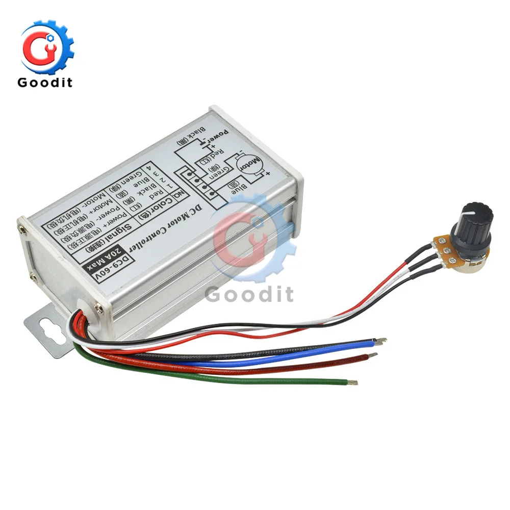 DC9-60V 9-60V PWM DC Motor Speed Controller Stepless 12V 24V 60V MAX 20A Pulse Width Modulator Motor Speed Regulator Switch