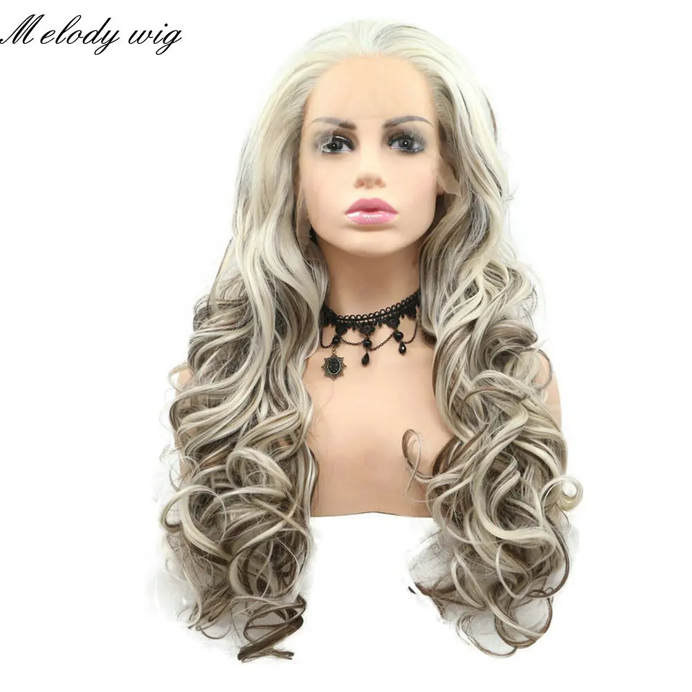 

Melody Milk Color Blonde Mixed Brown Wigs Long Bouncy Curly Synthetic Lace Front Heat Resistant Fiber for Women Natural Looking