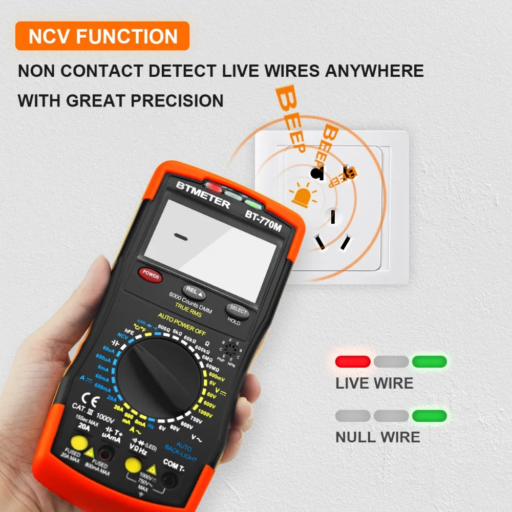 BTMETER BT-770M Digital Multimeter True RMS Auto Manual Ranging Multimeter Tester for AC DC Amp Ohm Volt NCV,6000 Counts