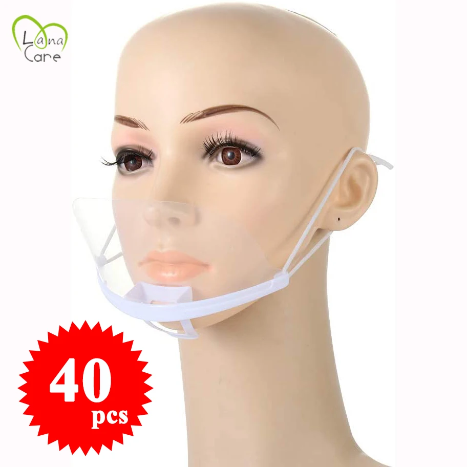 

40PCS Restaurant Mouth Mask Sheild Transparent Unisex Face Mask Mouth Reusable Plastic Mask for Hotel Chef Mask