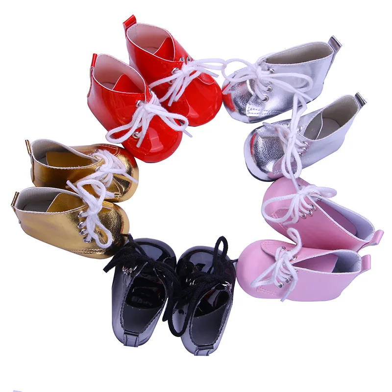 7Cm Doll Shoes Lace-Up Leather High Glossy Boots And Socks For 43Cm Reborn Baby&18 Inch American Doll Girls Our Generation Toys